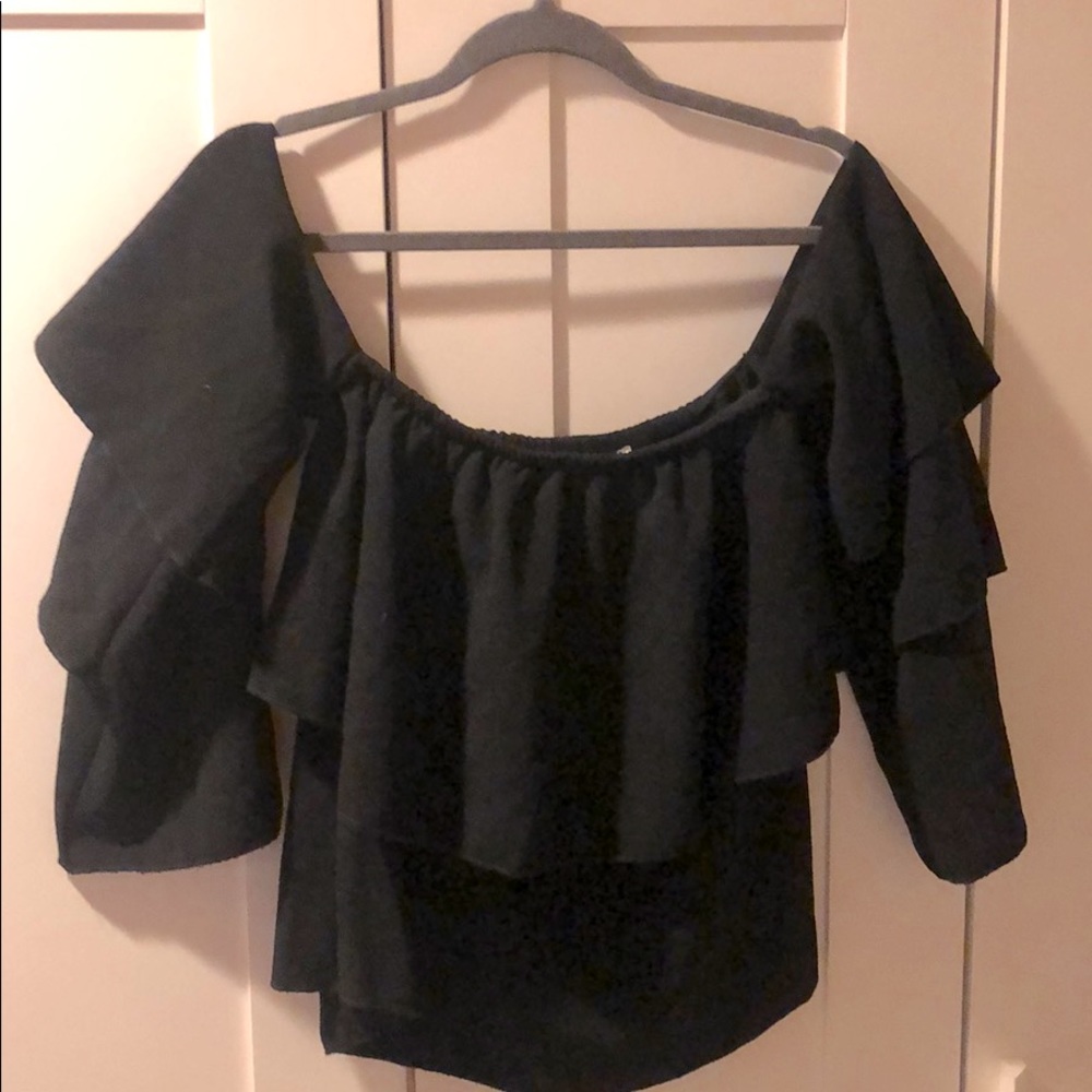 Vintage Havana black off the shoulder ruffle top